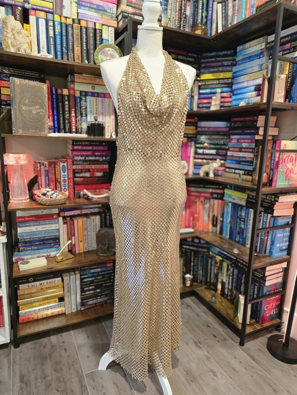 NWT Zara Gold Sequin Cowl-Neck Evening Dress